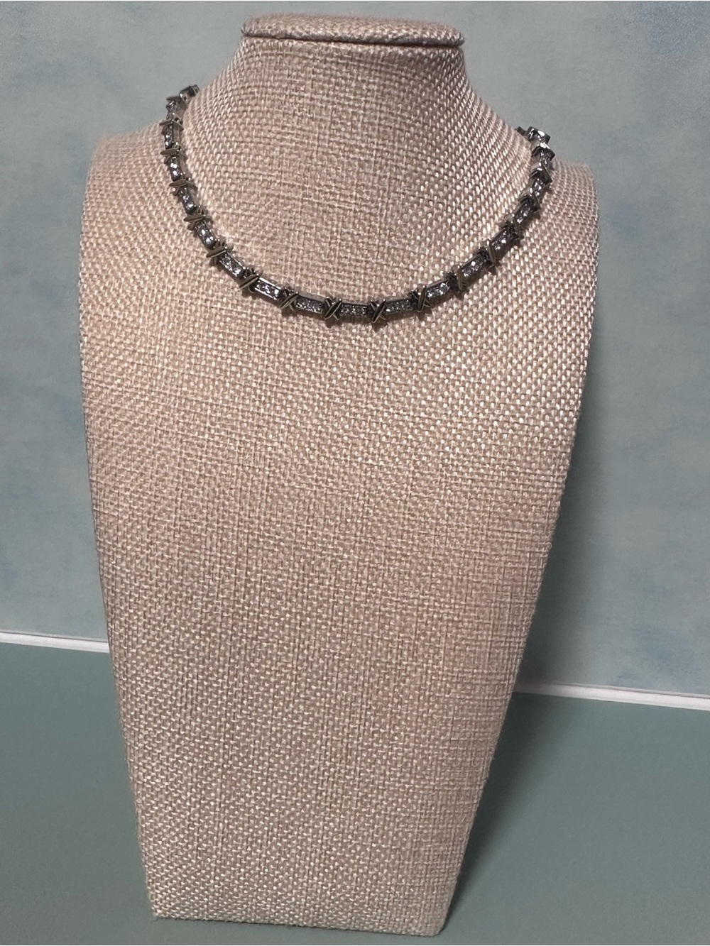 Silver Square Link Tennis Necklace - Silver
